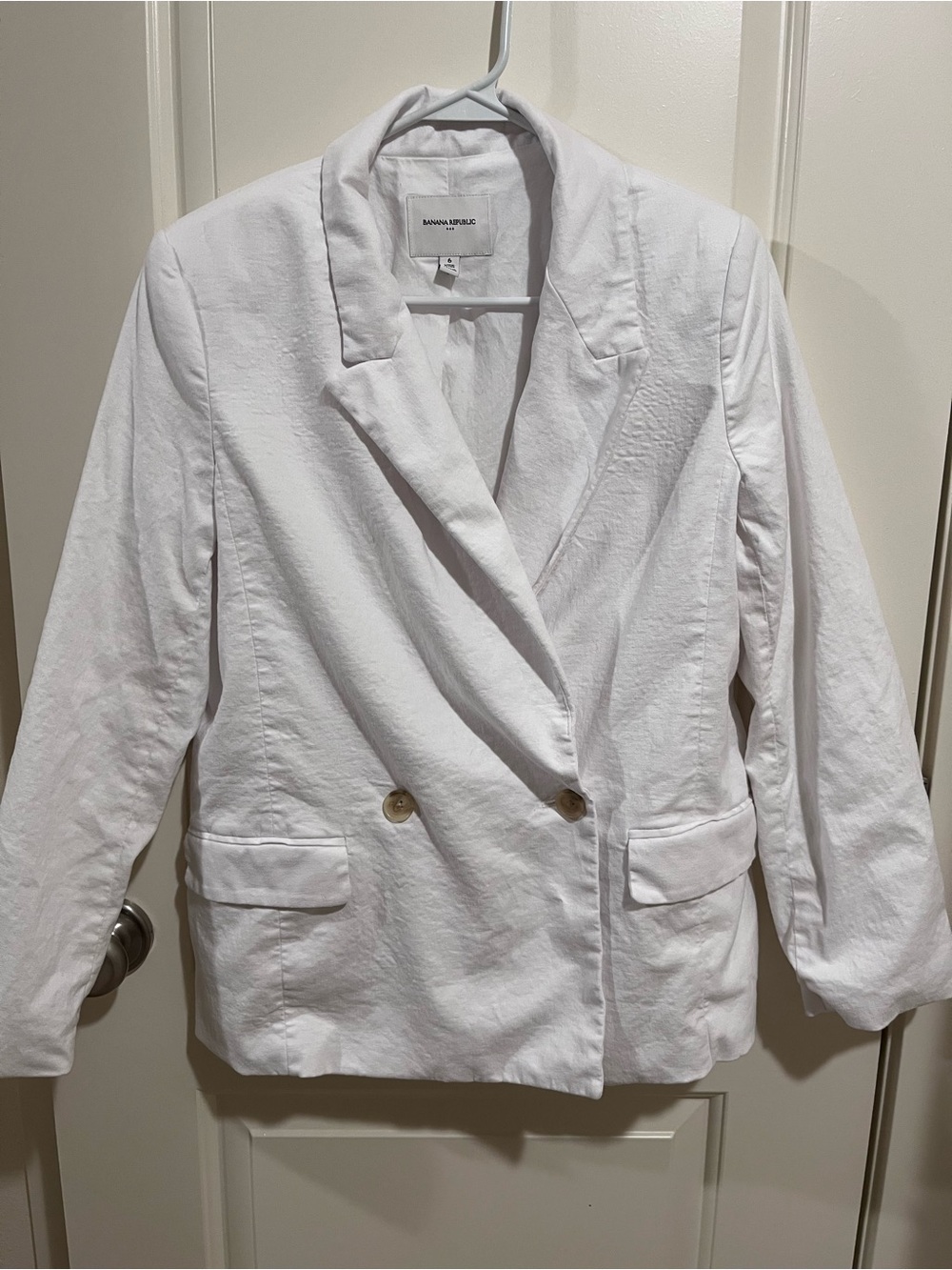 Banana Republic White Double-Breasted Linen-Blend Blazer